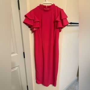 Elegant Pink Ruffle Sleeve Dress